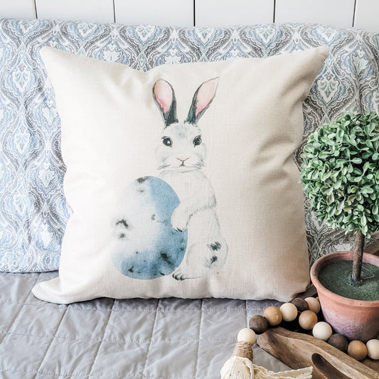 Blue Egg Bunny Pillow Cover