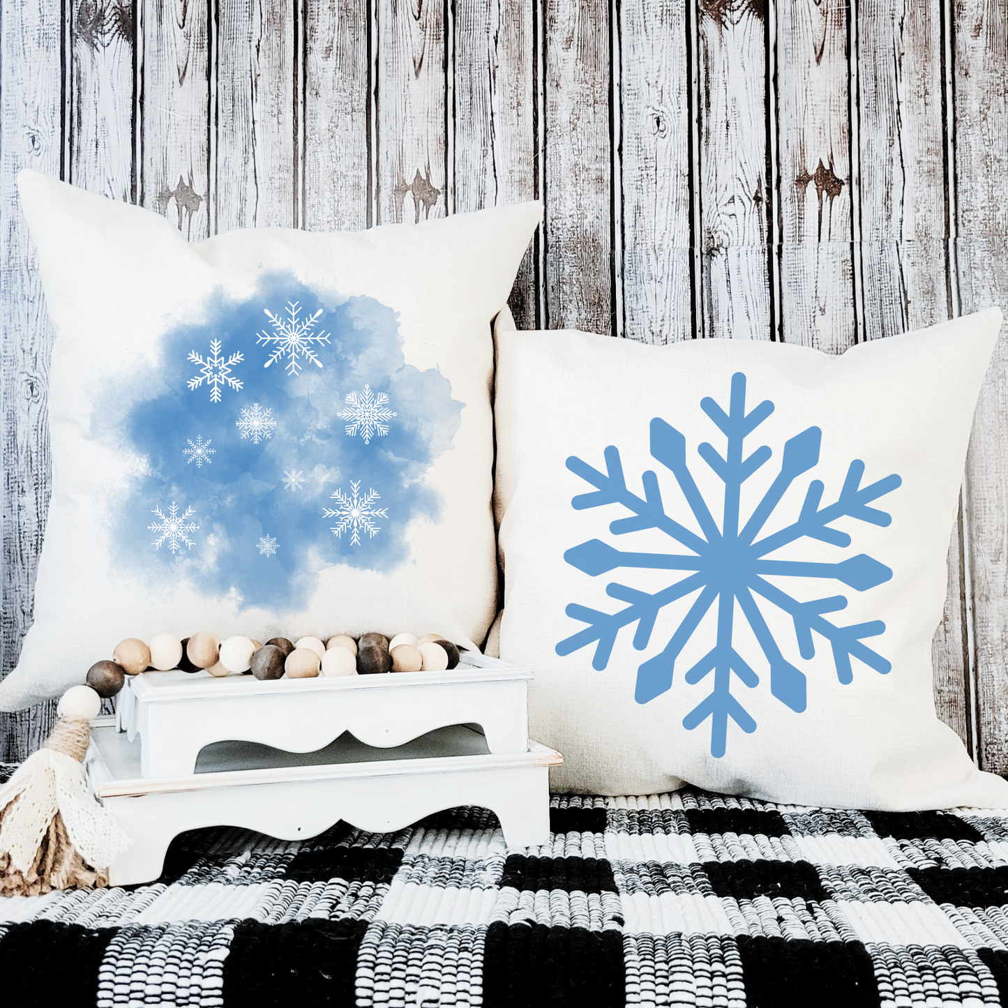 Snowflakes with Blue Pillow Cover