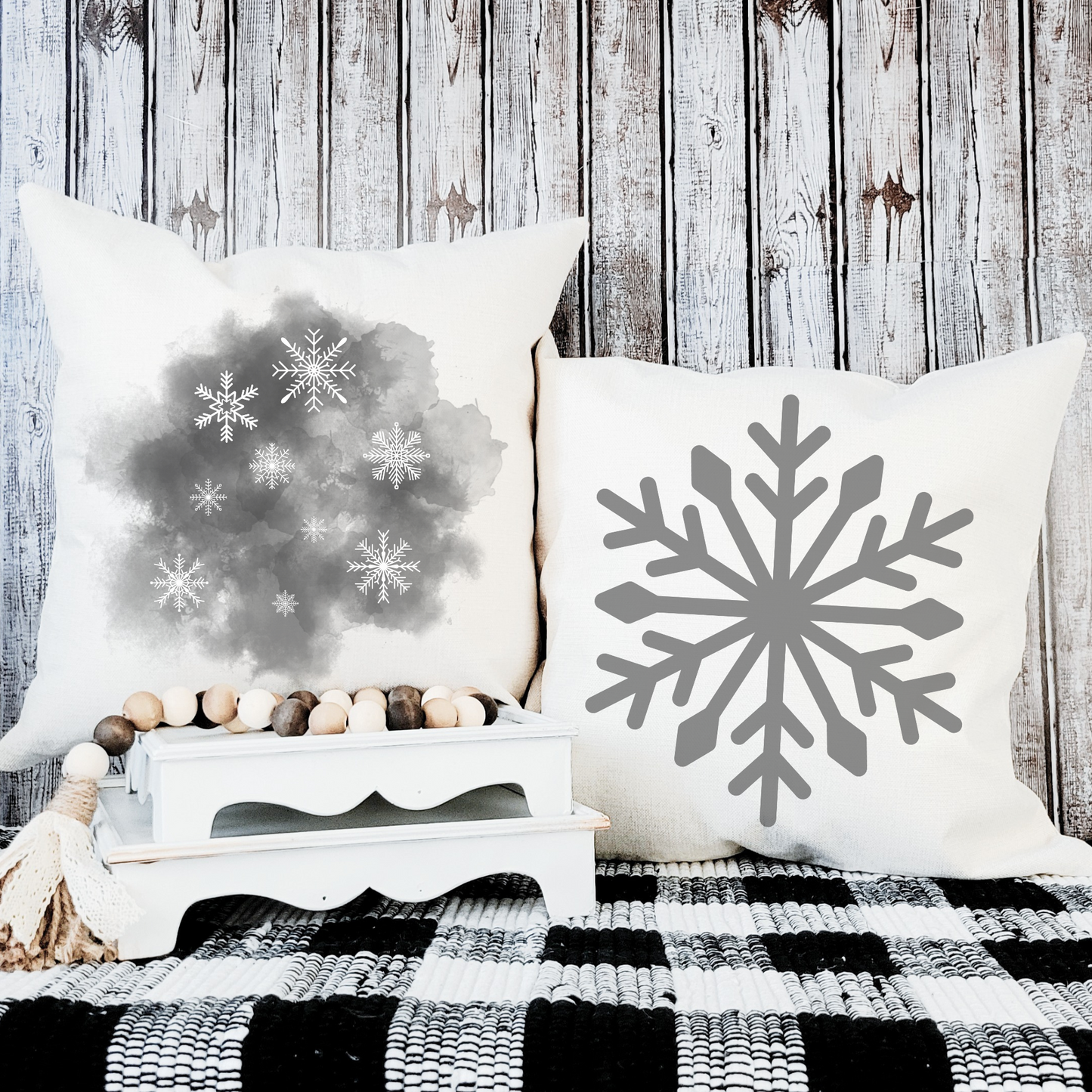 Gray Snowflake Pillow Cover