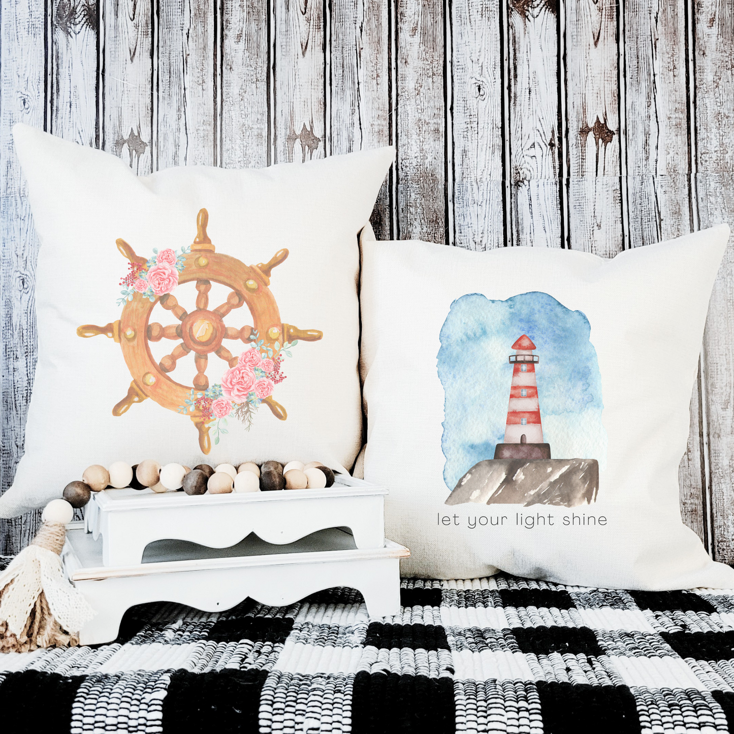 Floral Ships Wheel Pillow Cover