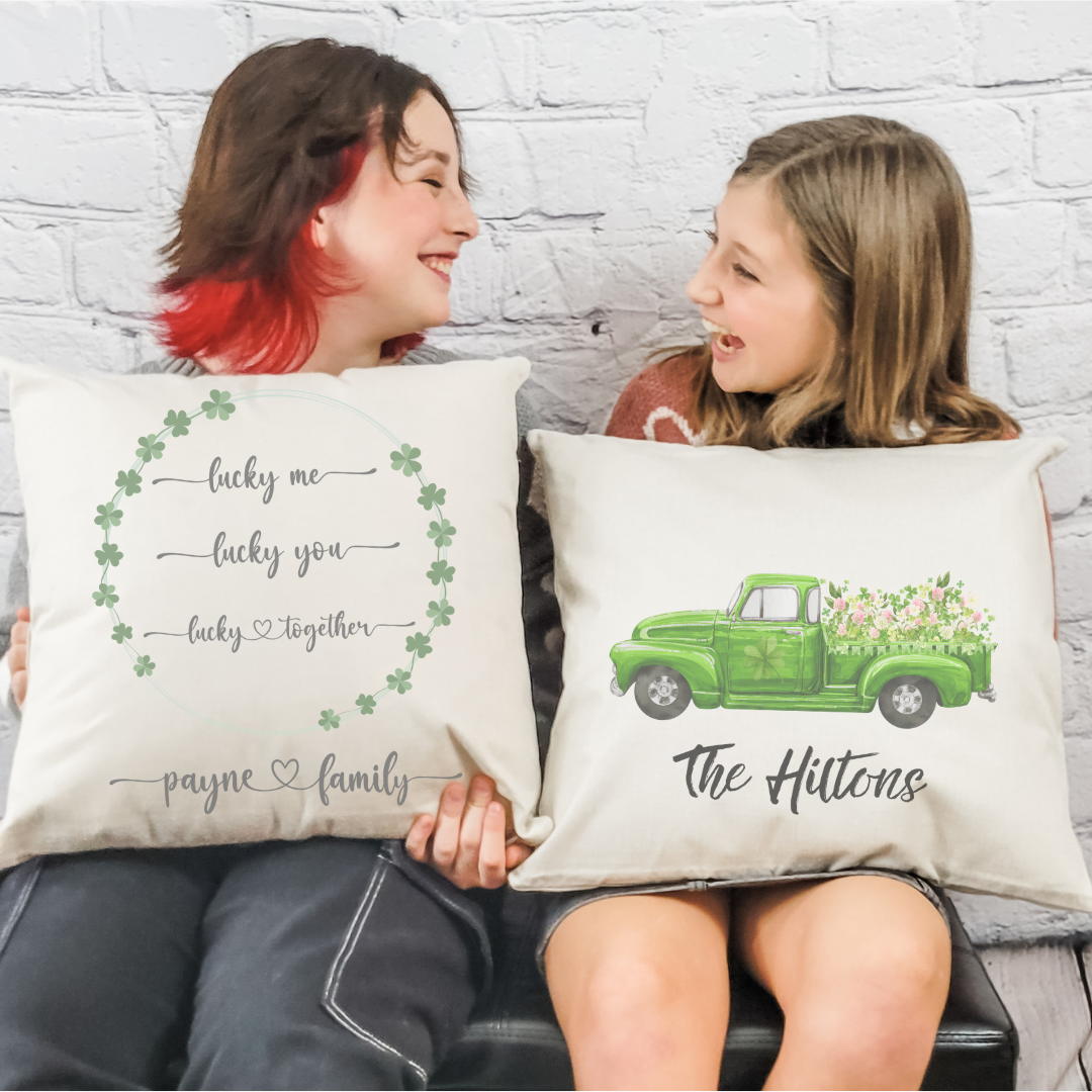Personalized Green Clover Truck Pillow Cover