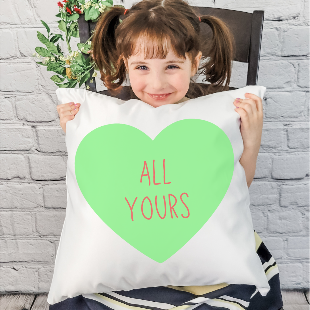 Candy Heart All Yours Pillow Cover (various colors)