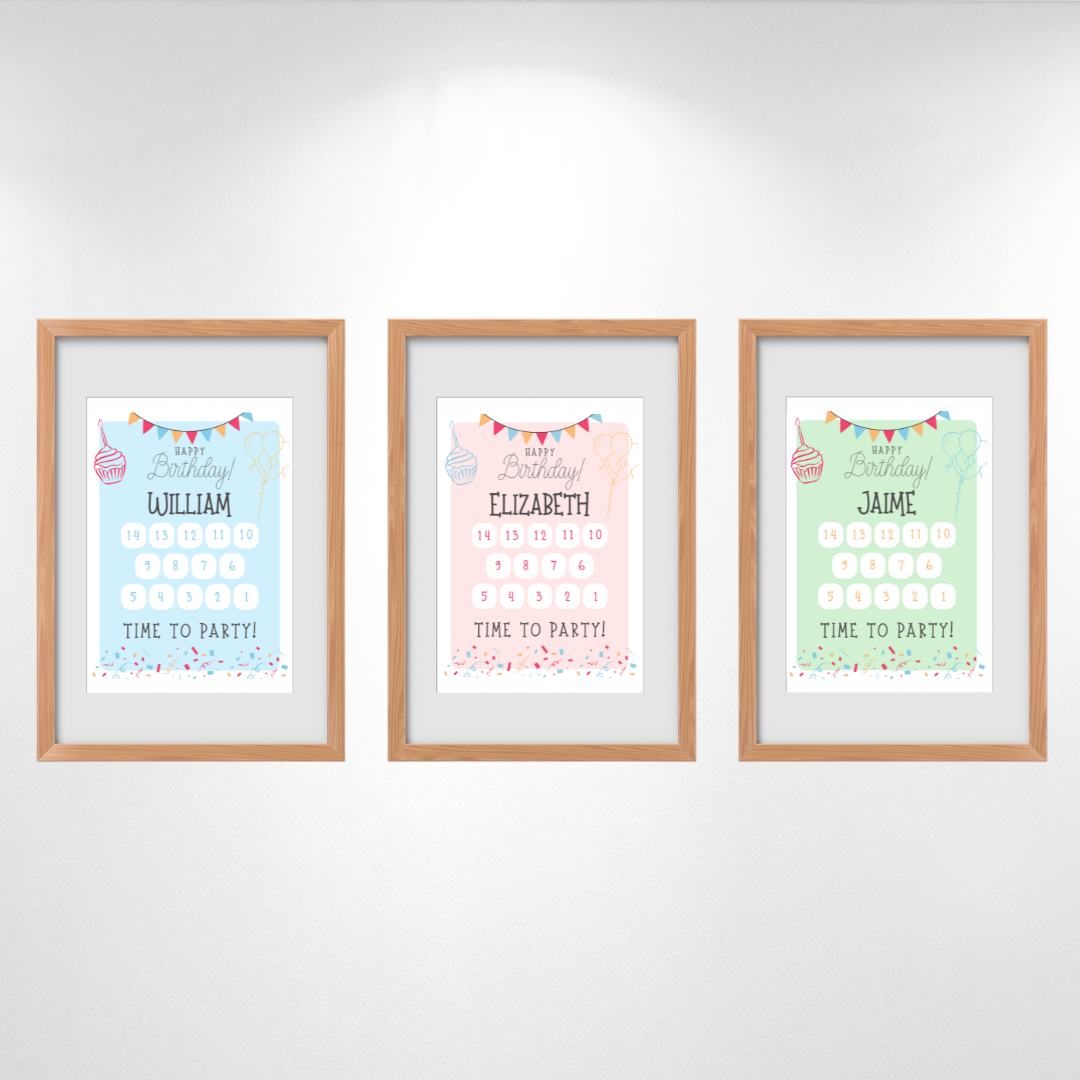 8 1/2 x 11 Personalized Birthday Countdown Print (various colors)