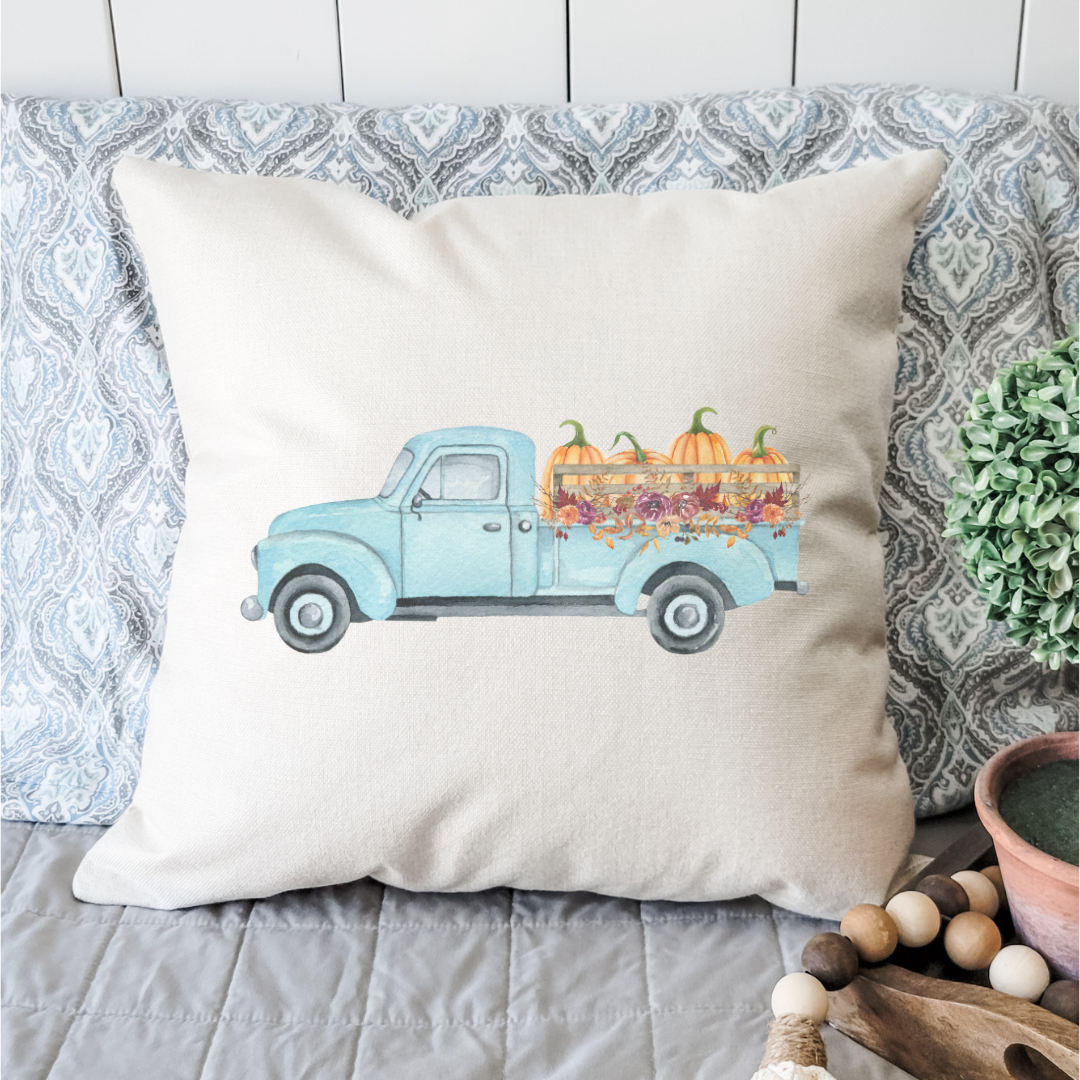 Blue Pumpkin Truck Pillow Cover