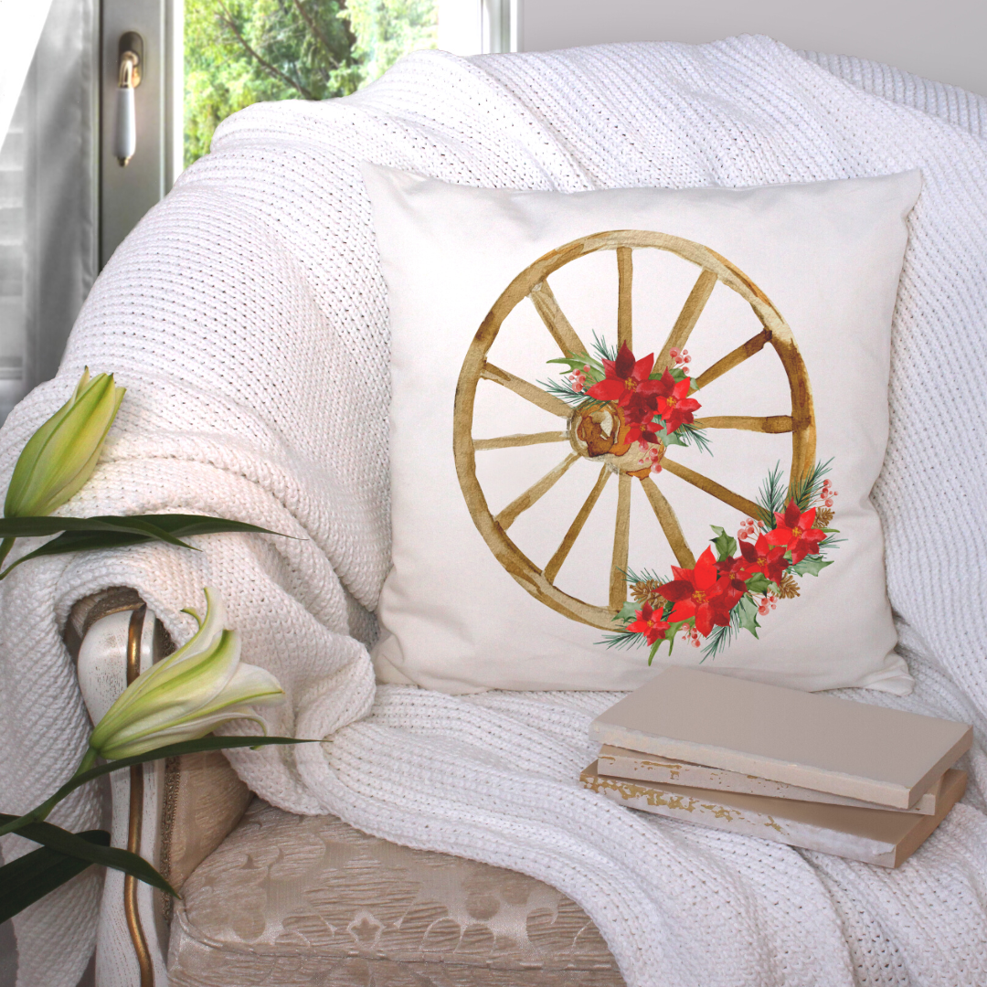 Christmas Floral Wheel Pillow Cover