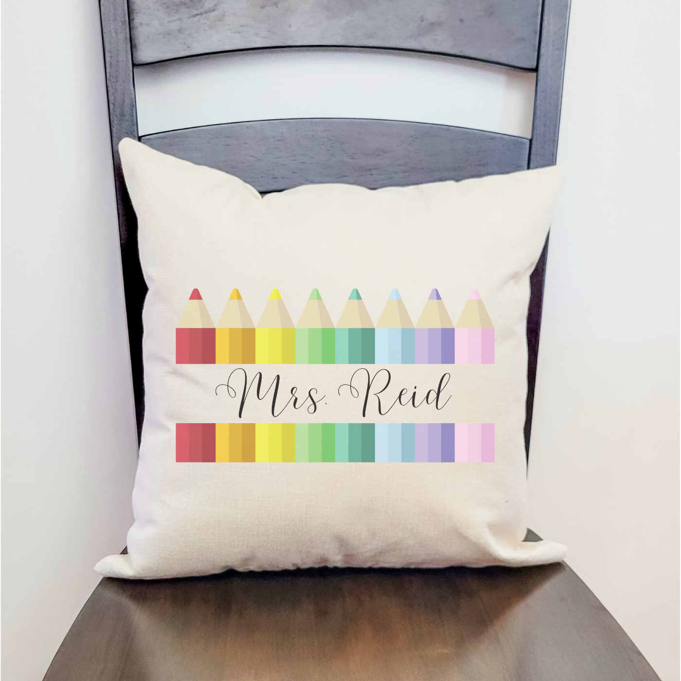 Personalized Colored Pencil Teacher Pillow Cover