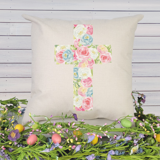 Floral Cross Pillow Cover