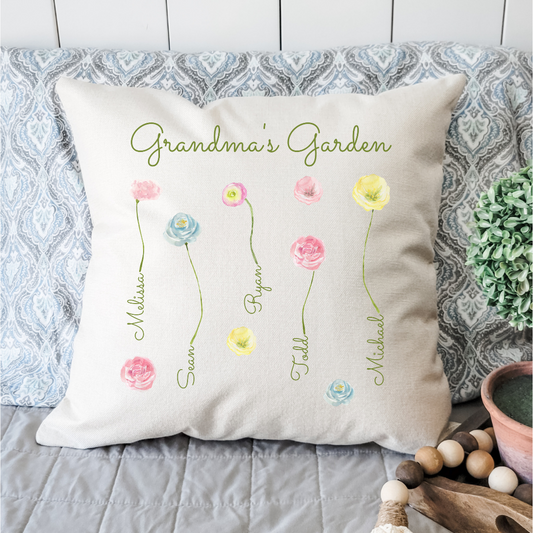 Personalized Grandma's Garden Pillow Cover