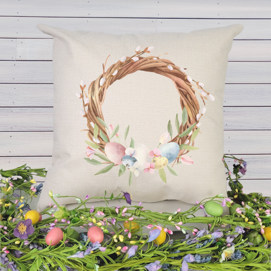 Grapevine Egg Wreath Pillow Cover