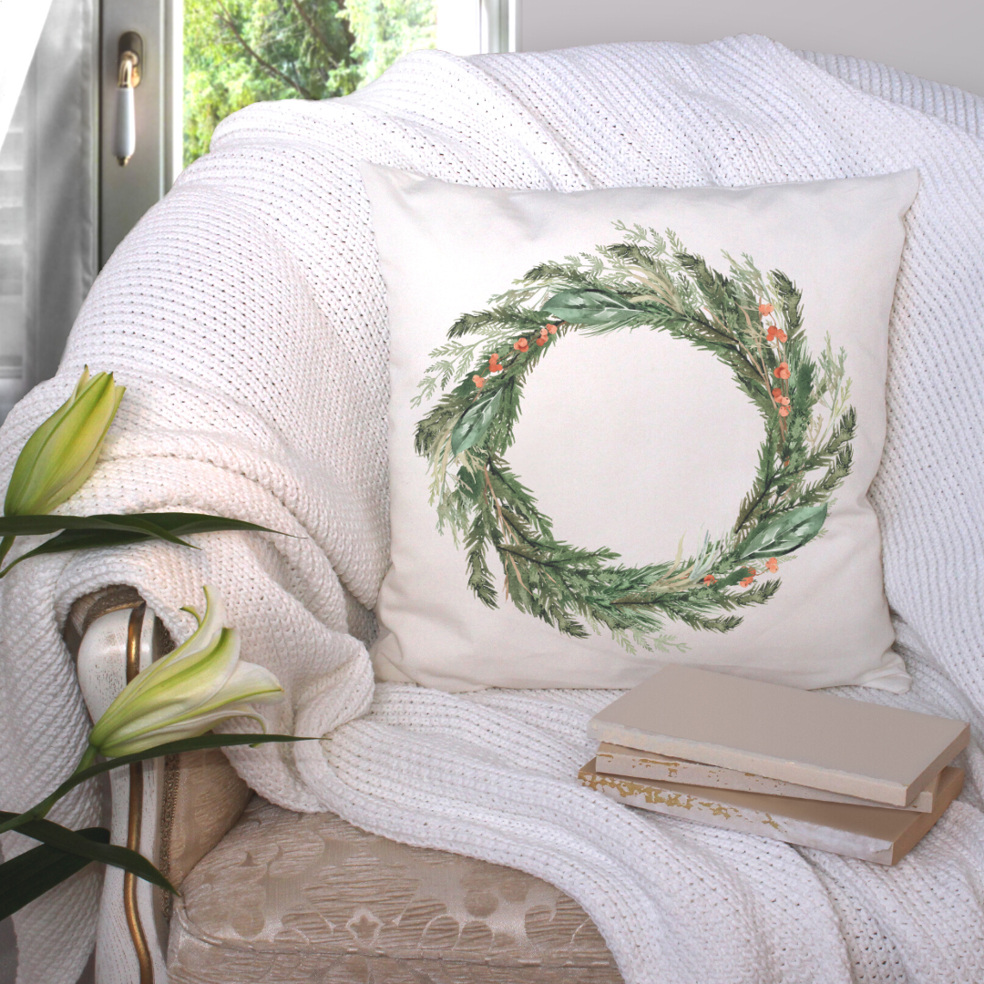 Green Wreath Pillow Cover