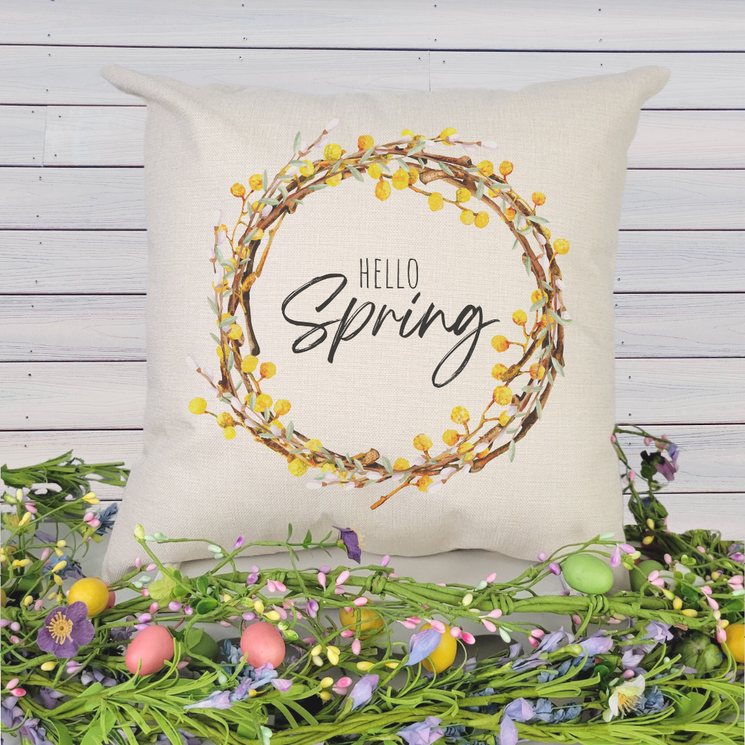 Hello Spring Wreath Pillow Cover