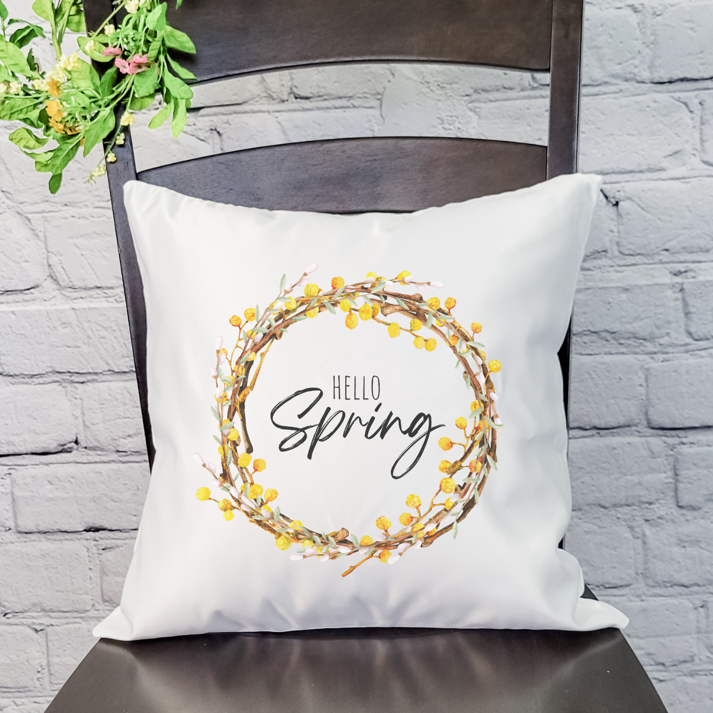Hello Spring Wreath Pillow Cover