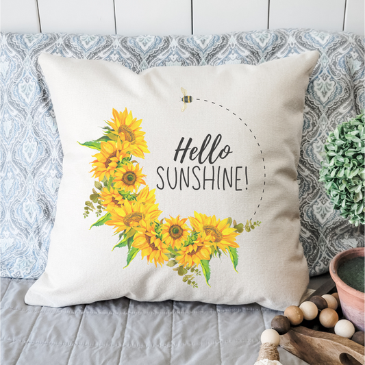 Hello Sunshine Sunflowers Pillow Cover