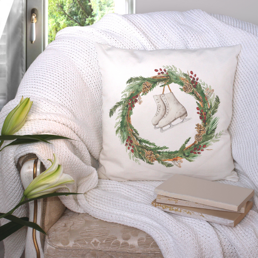 Ice Skate Wreath Pillow Cover