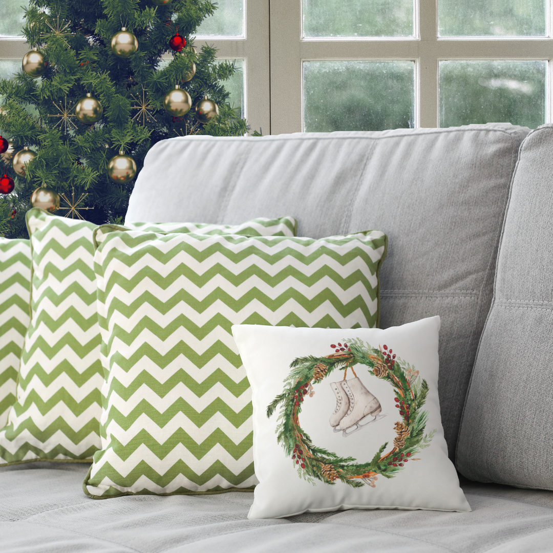 Ice Skate Wreath Pillow Cover