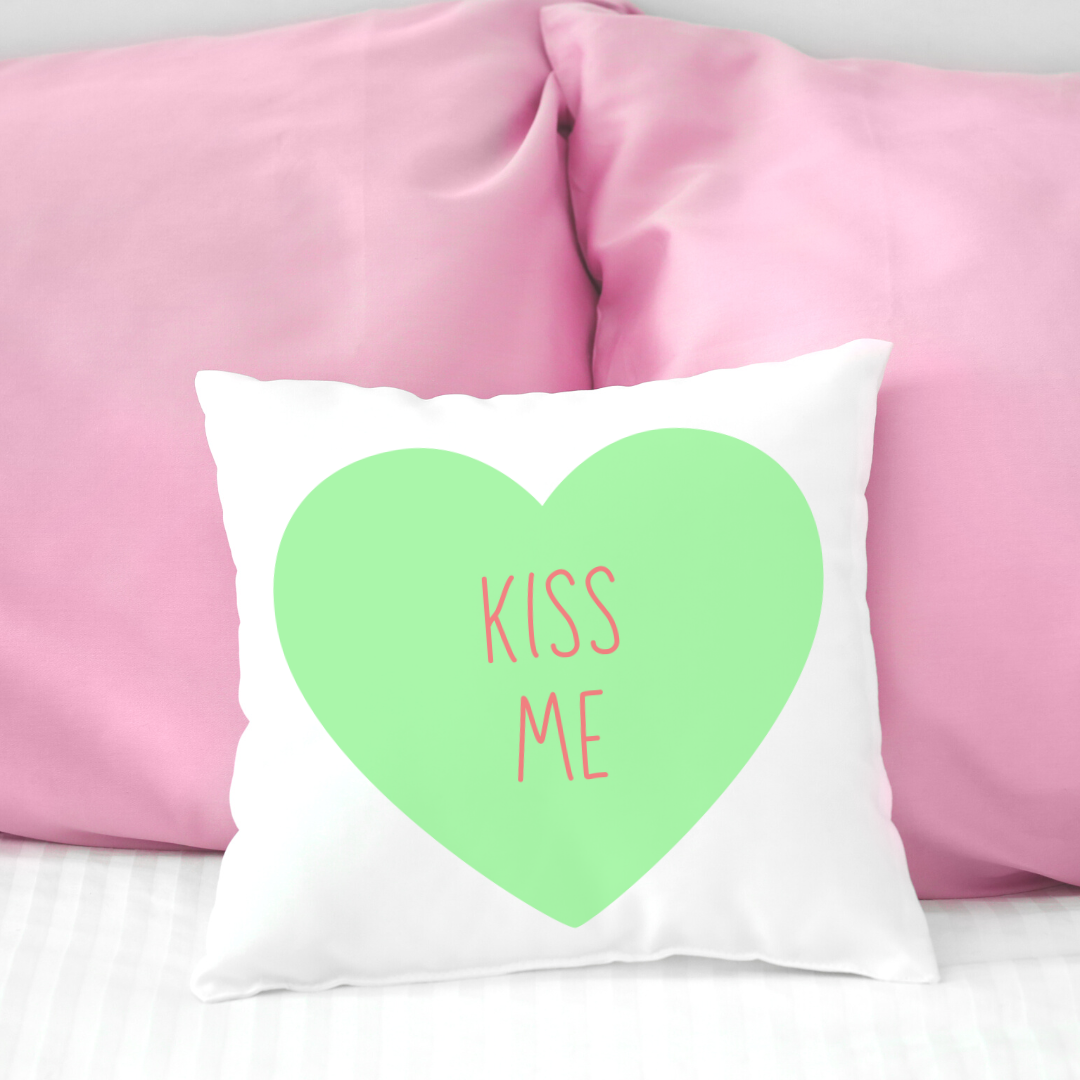 Candy Heart Kiss Me Pillow Cover (various colors)
