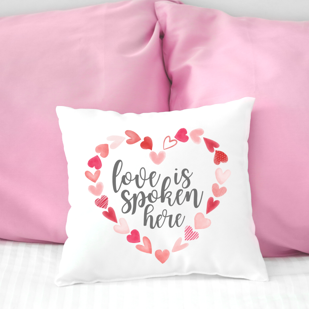 Love is Spoken Here Wreath Pillow Cover