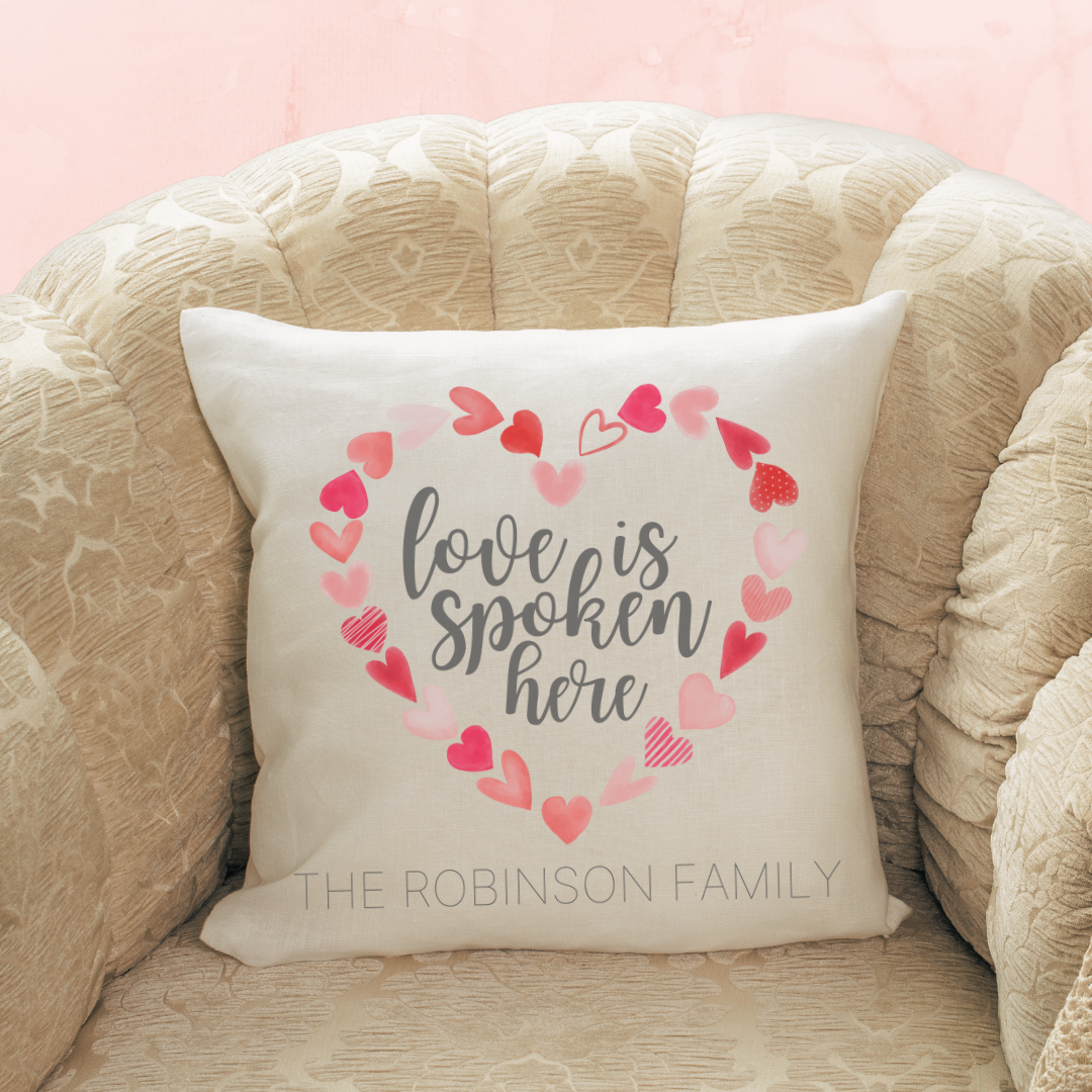 Love is Spoken Here Wreath Pillow Cover