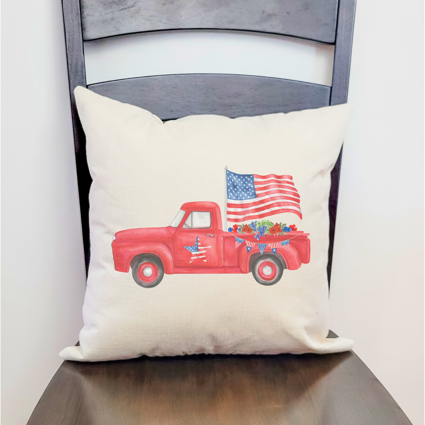 Patriotic Truck Pillow Cover