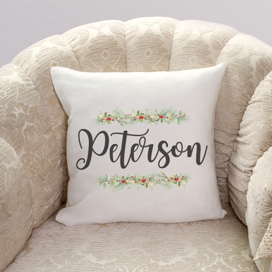 Personalized Holly Garlands Pillow Cover