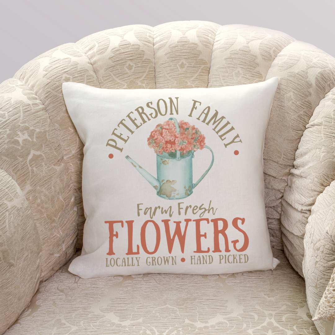 Personalized Family Farm Flowers Pillow Cover