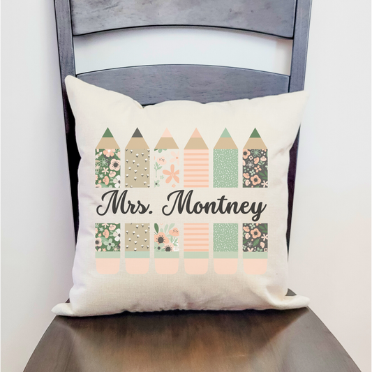 Personalized Split Pencils Green/Peach Pillow Cover