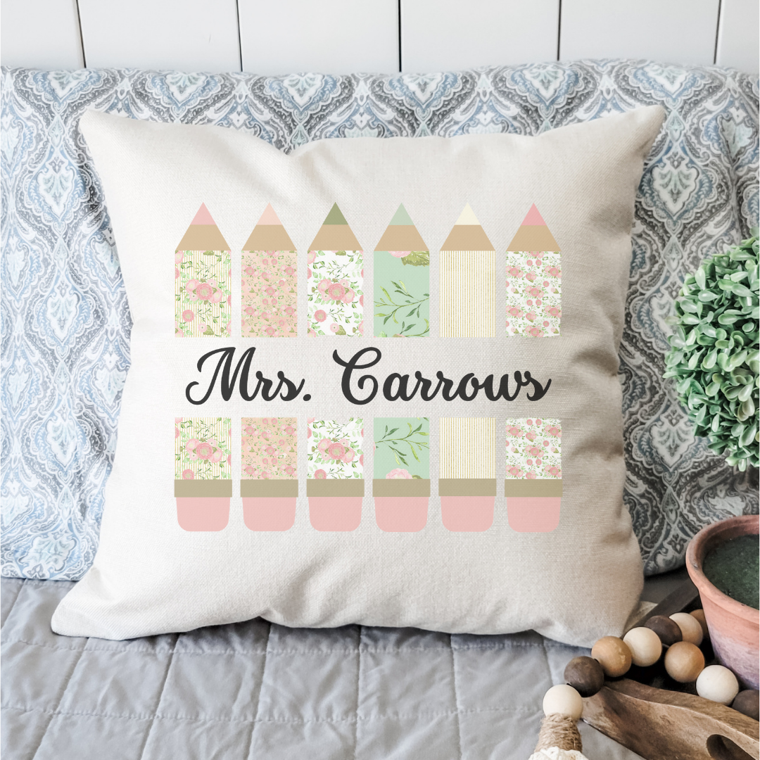 Personalized Split Pencils Pink/Green Pillow Cover