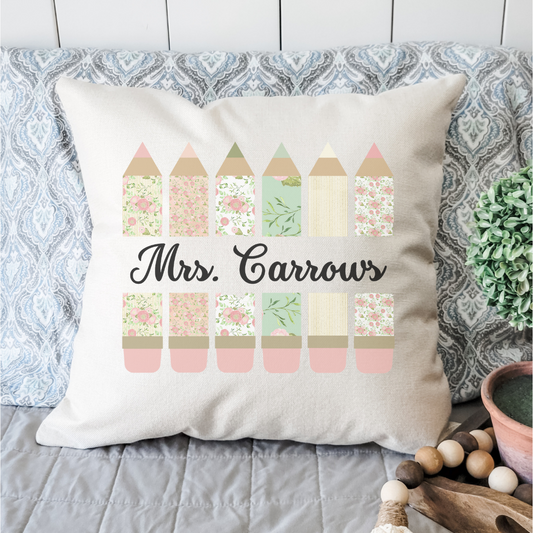 Personalized Split Pencils Pink/Green Pillow Cover
