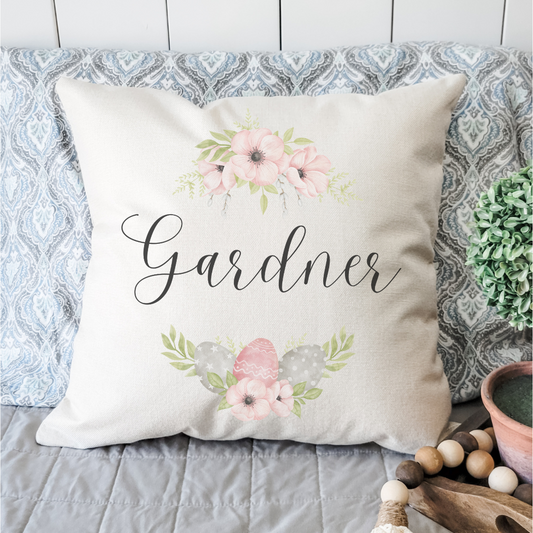 Personalized Flower and Egg Garland Pillow Cover