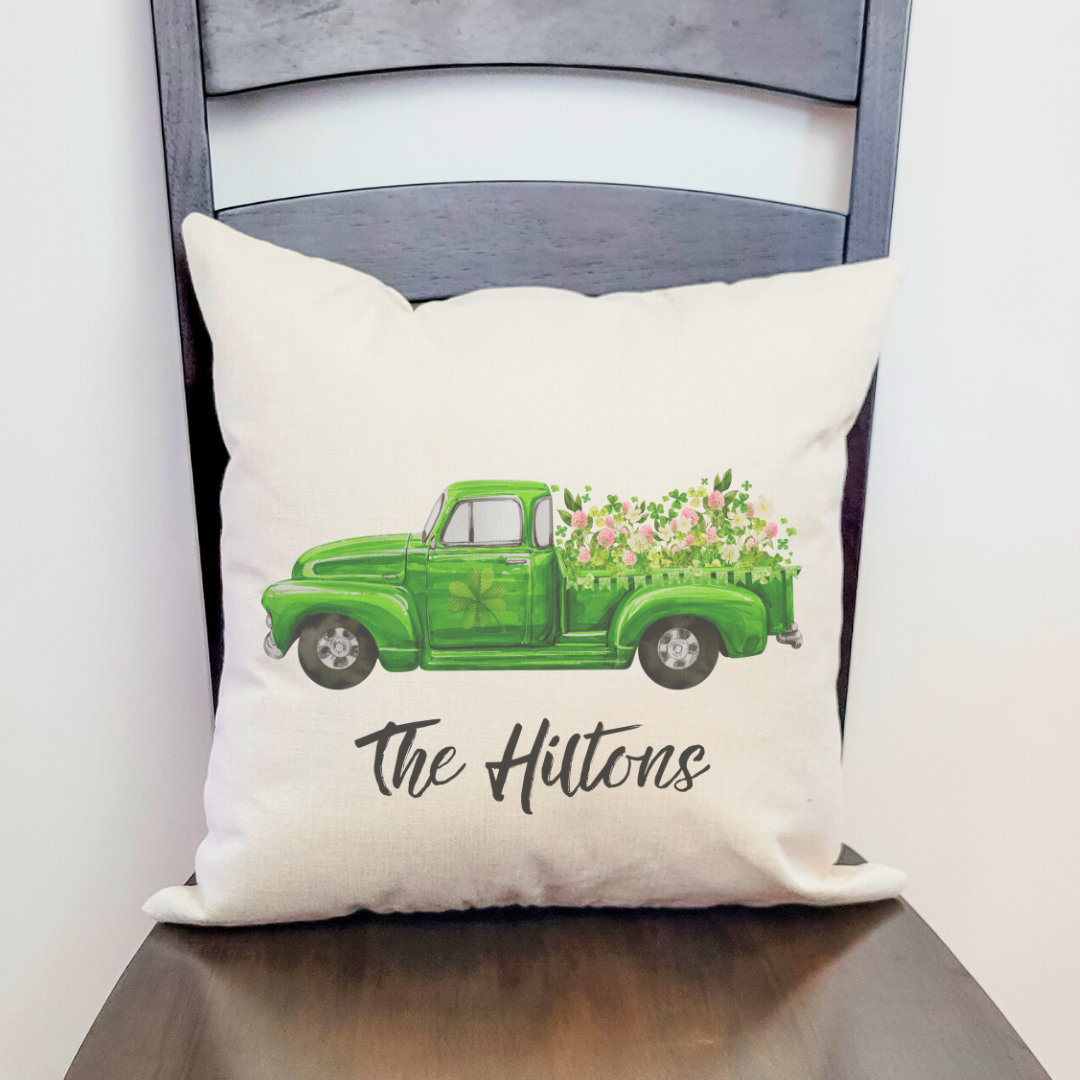 Personalized Green Clover Truck Pillow Cover