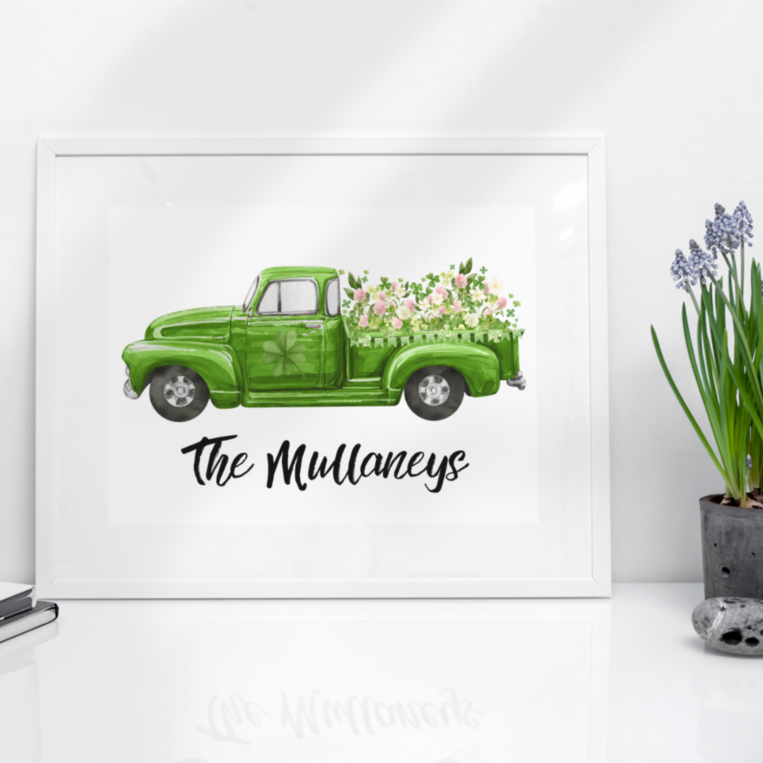 8 1/2 x 11 Personalized Green Clover Truck Print