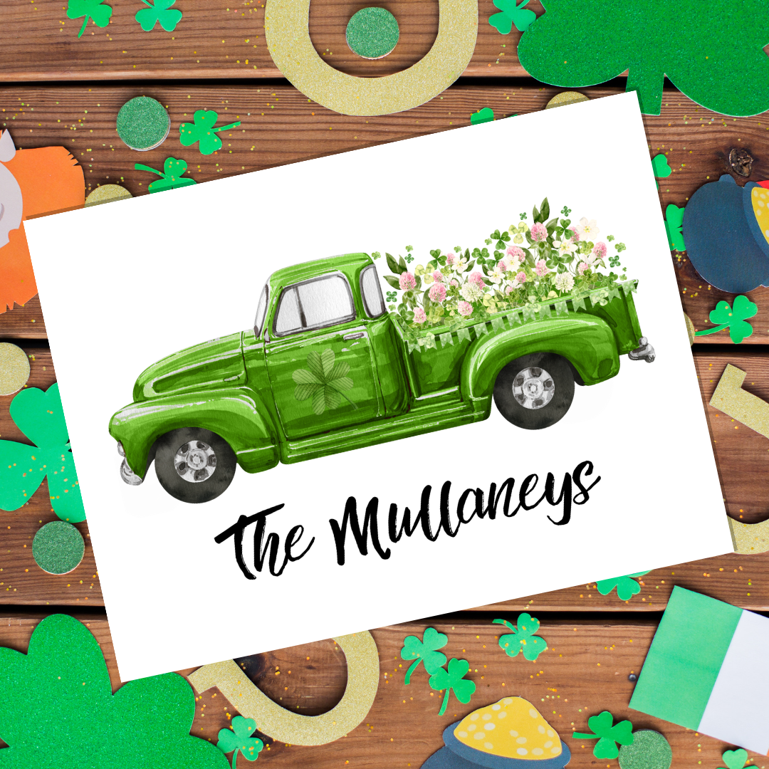 8 1/2 x 11 Personalized Green Clover Truck Print