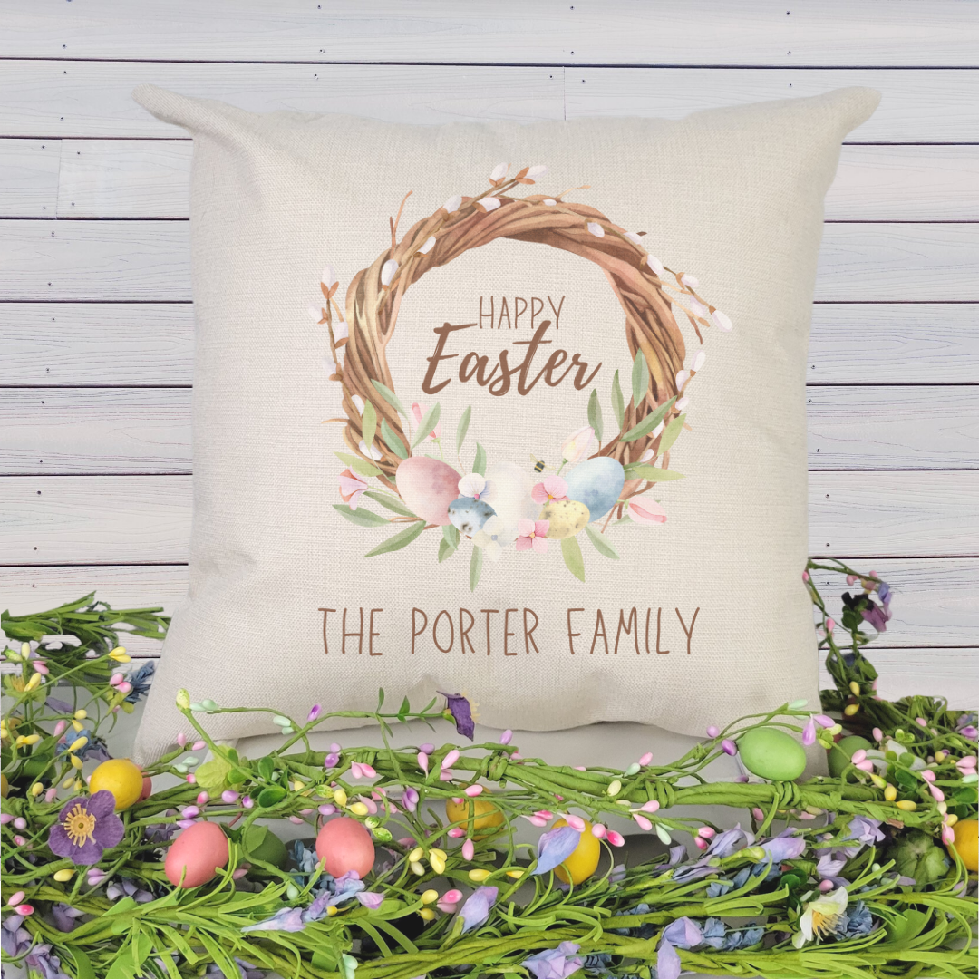 Personalized Happy Easter Wreath Pillow Cover