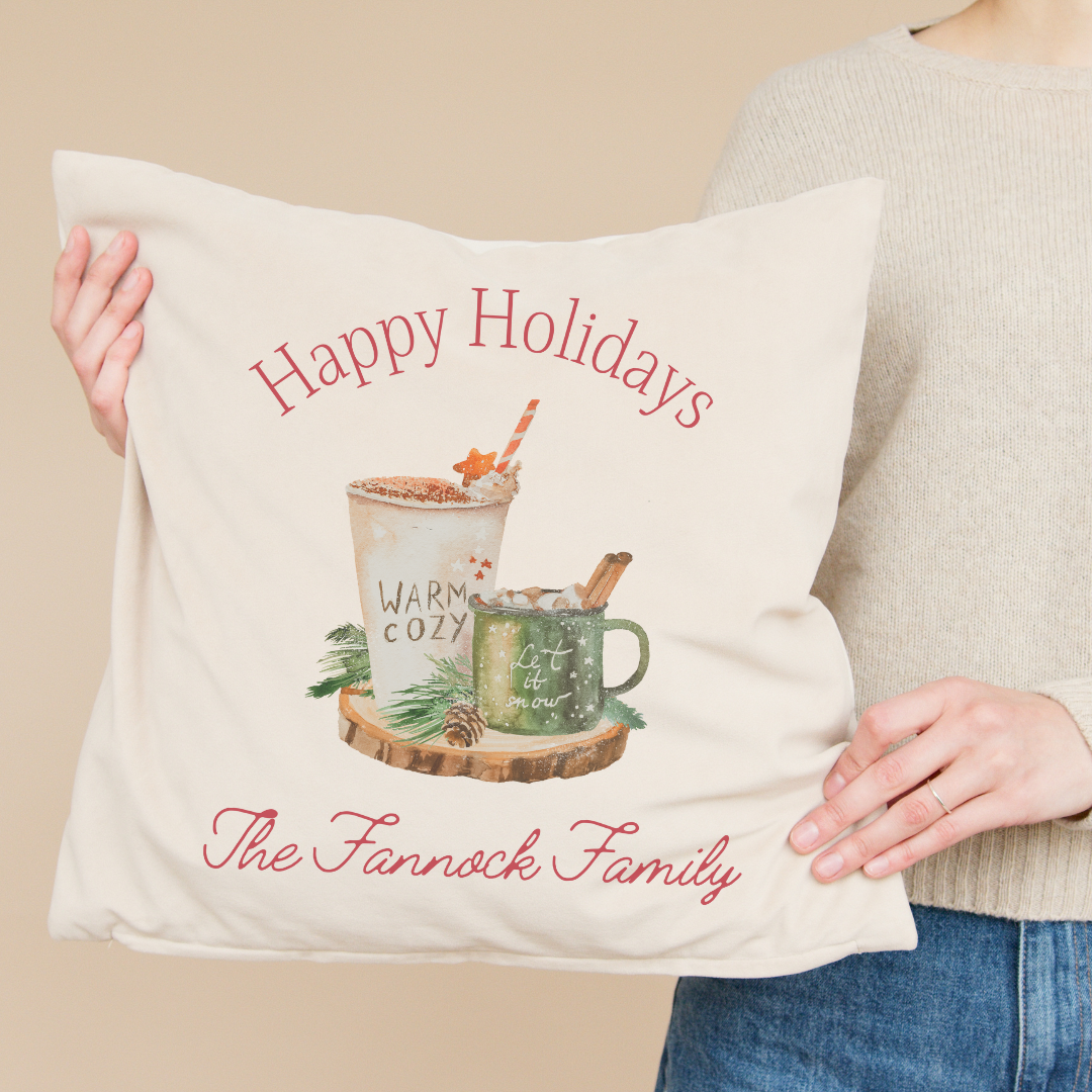 Personalized Happy Holidays Hot Cocoa Pillow Cover