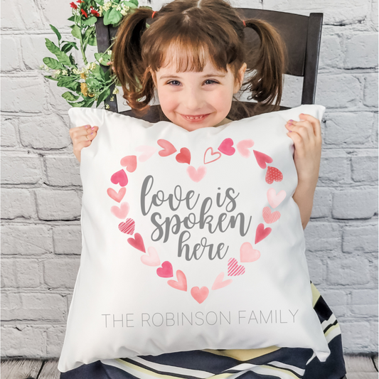 Personalized Love is Spoken Here Wreath Pillow Cover