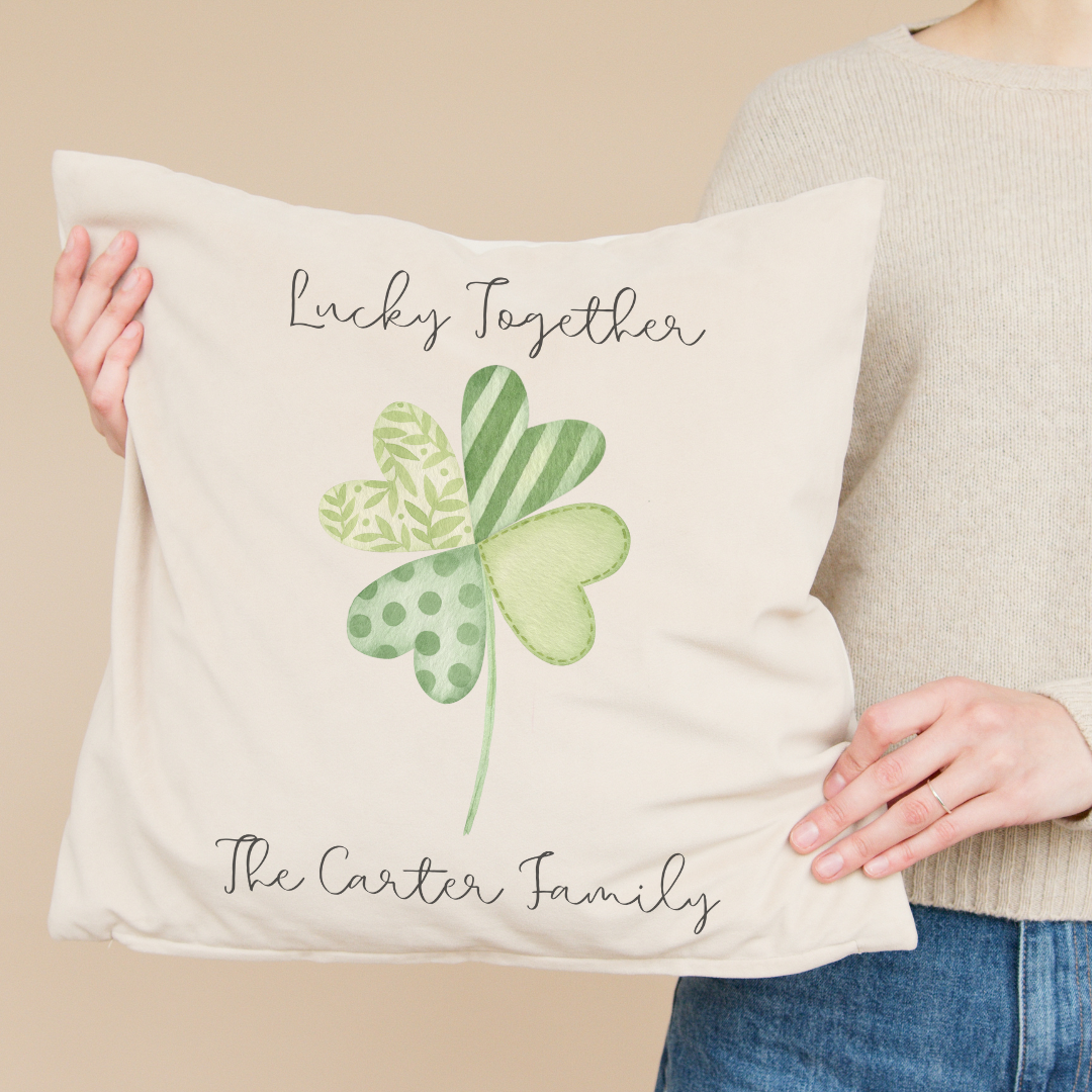 Personalized Lucky Together Shamrock Hearts Pillow Cover