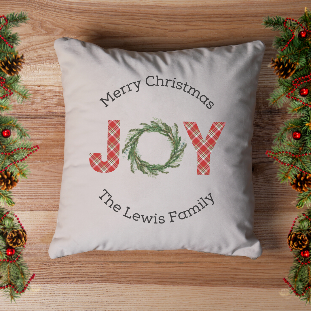 Personalized Merry Christmas JOY Pillow Cover