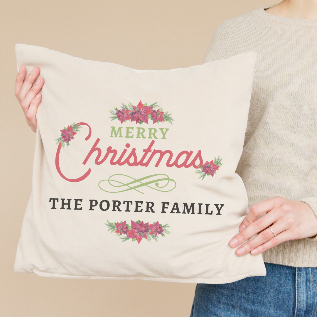 Personalized Poinsettia Christmas Pillow Cover