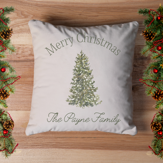 Personalized Merry Christmas Tree Pillow Cover