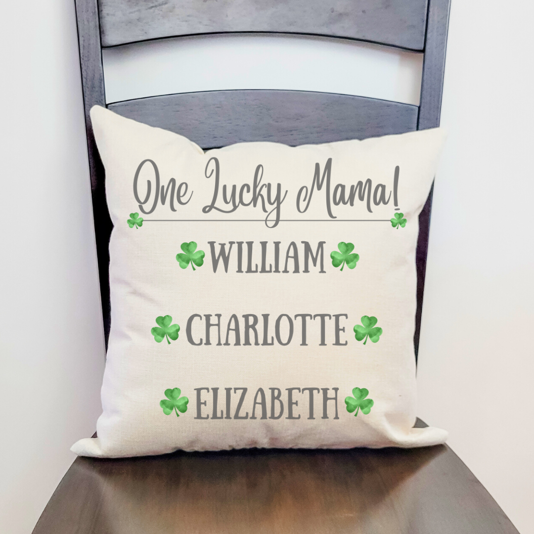 Personalized One Lucky Mama Pillow Cover