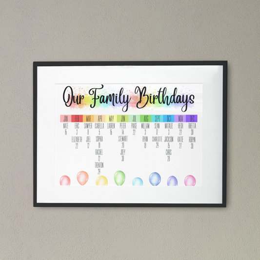 8 1/2 x 11 Family Birthdays Balloons Print