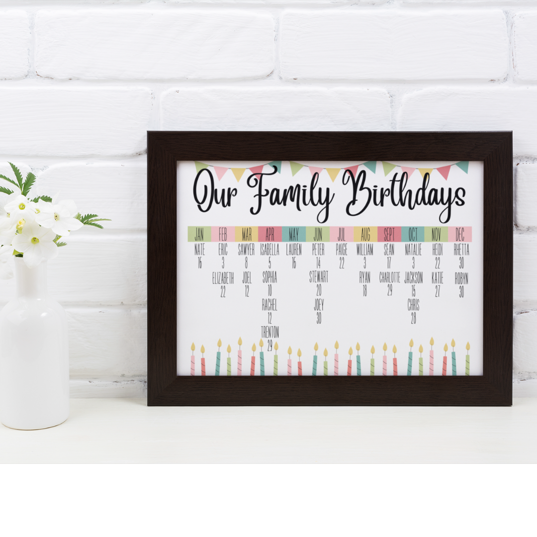 8 1/2 x 11 Family Birthdays Candles Print