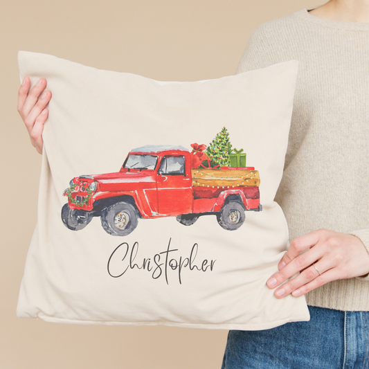Personalized Red Christmas Truck Pillow Cover