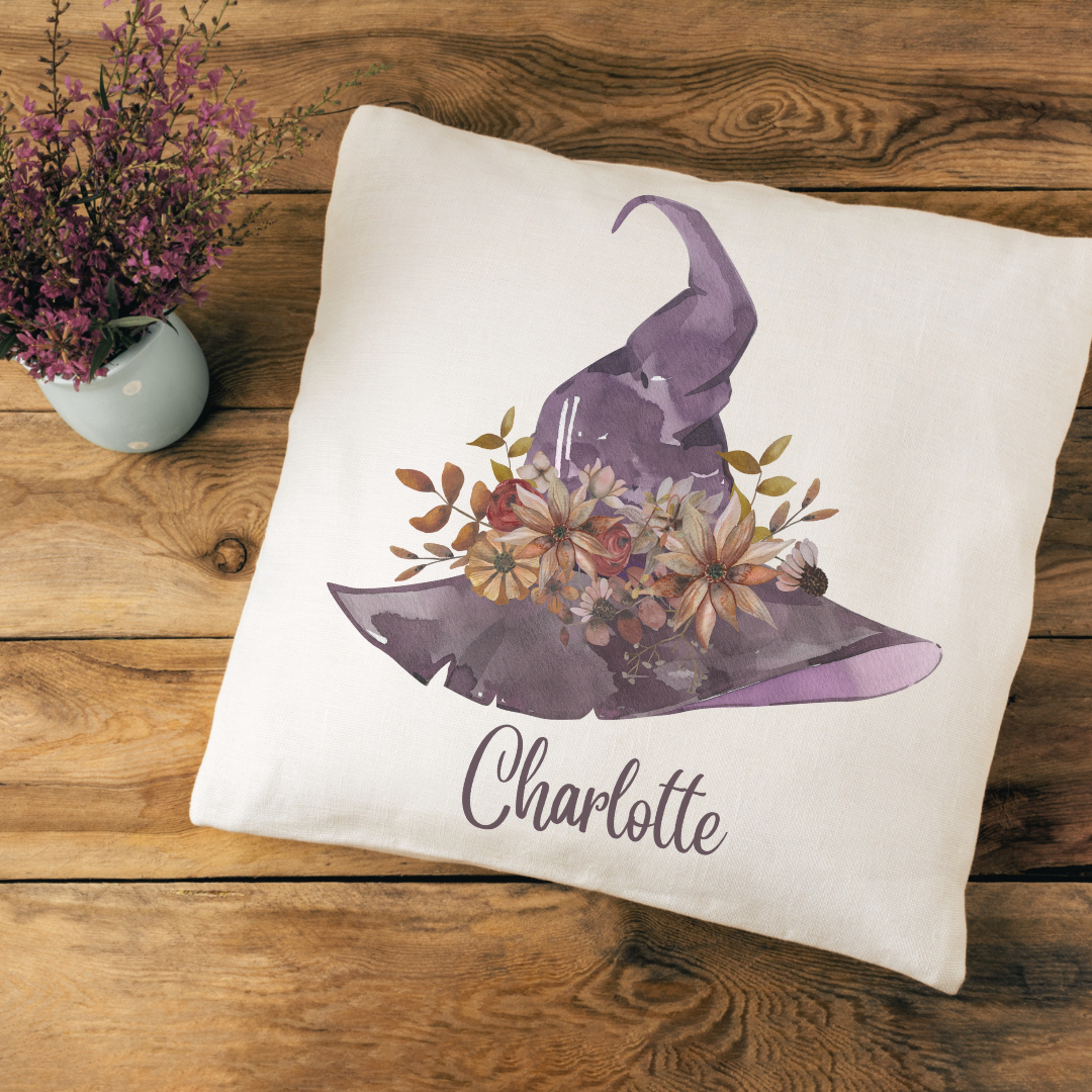 Personalized Floral Witch Hat Pillow Cover