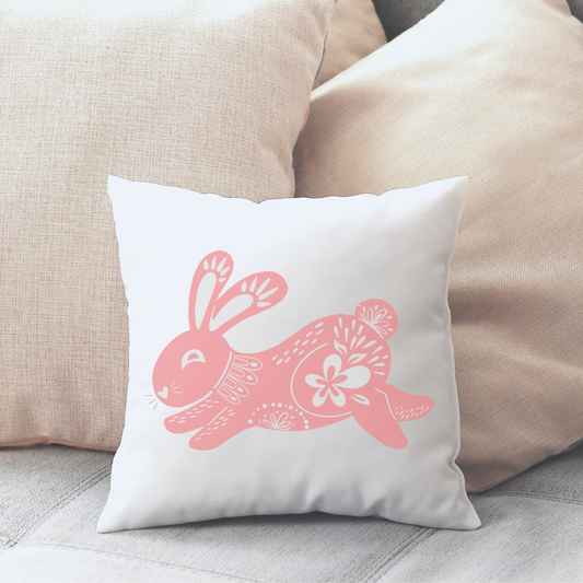 Pink Doodle Bunny Pillow Cover
