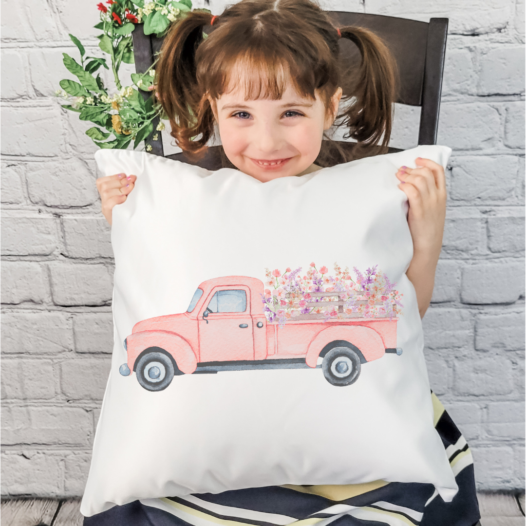 Pink Flower Truck Pillow Cover