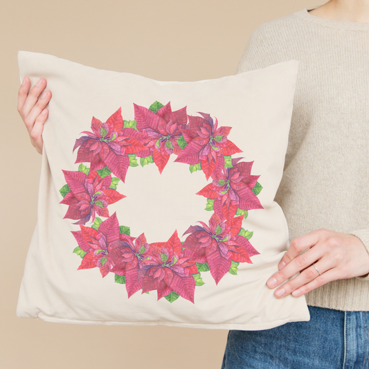 Poinsettia Wreath Pillow Cover