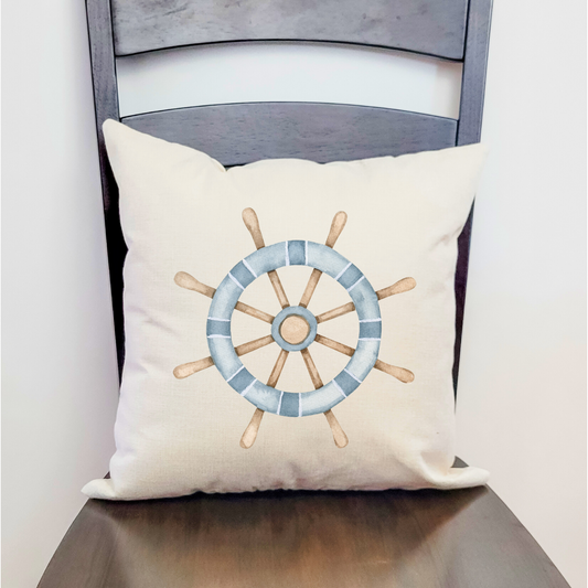 Ships Wheel Blue Pillow Cover