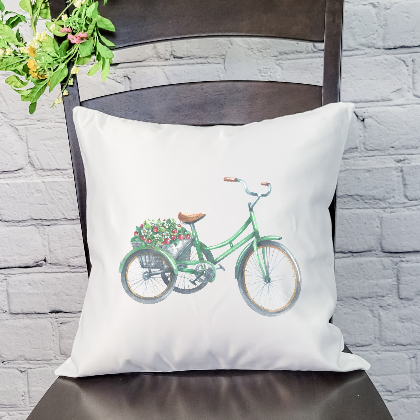 Strawberry Bicycle Pillow Cover