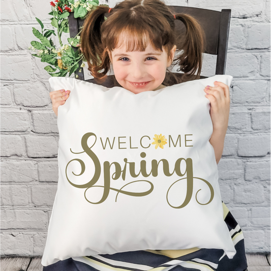 Welcome Spring Text Pillow Cover